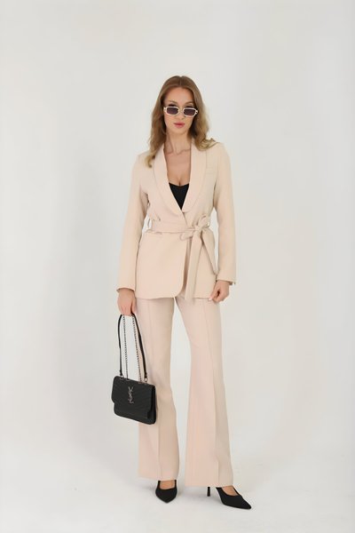 Belted Two-Piece Set - Beige