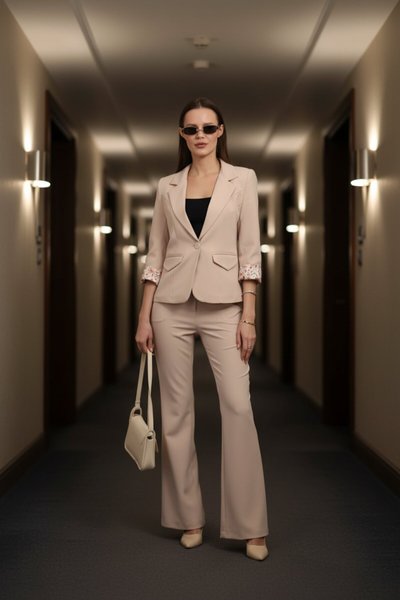 Bej İspanyol Paça İkili Takım