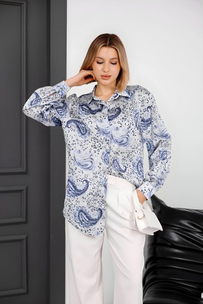 Digital Print Satin Shirt - Indigo