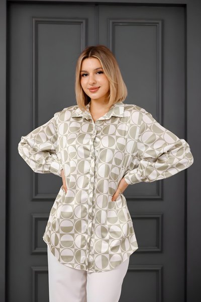 Digital Print Satin Shirt - Mint