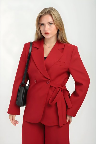 سترة فضفاضة كروزيه لون نارنجي بأزرار وحزام