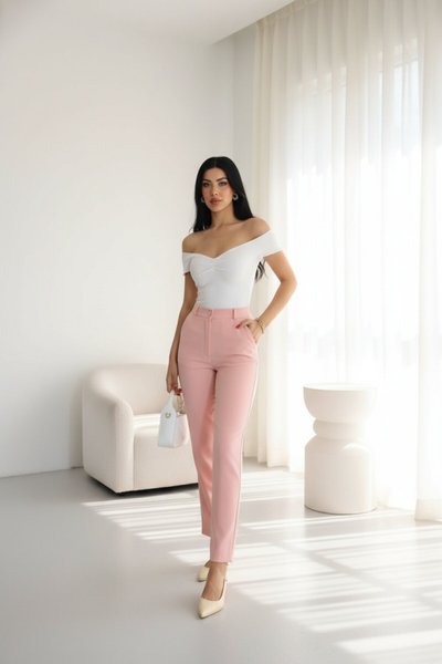 Classic Slim Ankle-Length Carrot Pants - Powder Pink