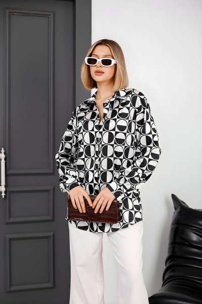 Digital Print Satin Shirt - Black