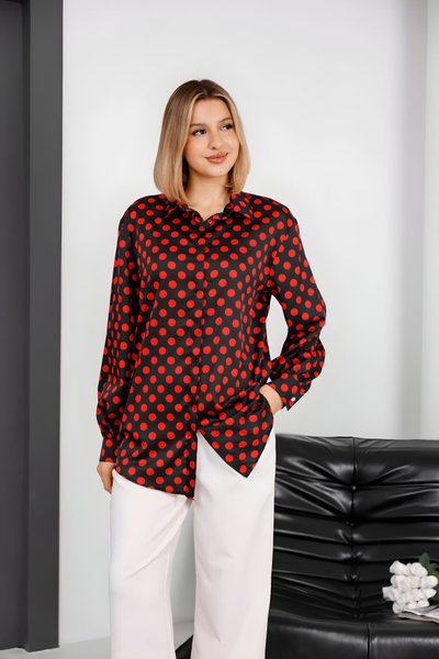 Digital Print Satin Shirt - Black Red