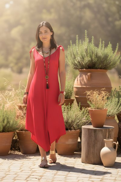 Loose Asymmetric Pocket Culotte Jumpsuit - Red