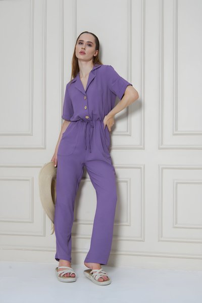 جمبسوت مريح ليلكي بياقة جاكيت وحزام