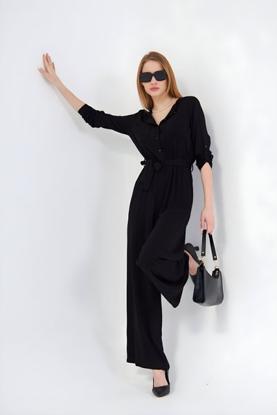 Loose Fit Pocket Detail Jumpsuit - Black