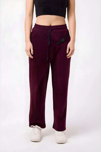 Baggy Street Style Belted Pants - Burgundy
