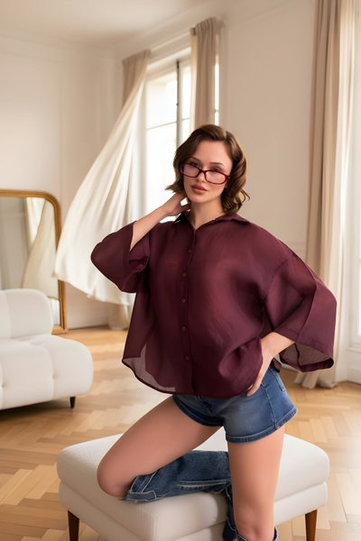 Oversize Tencel Shirt - Burgundy