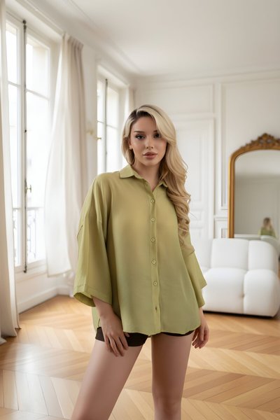 قميص فضفاض كاكي تينسل