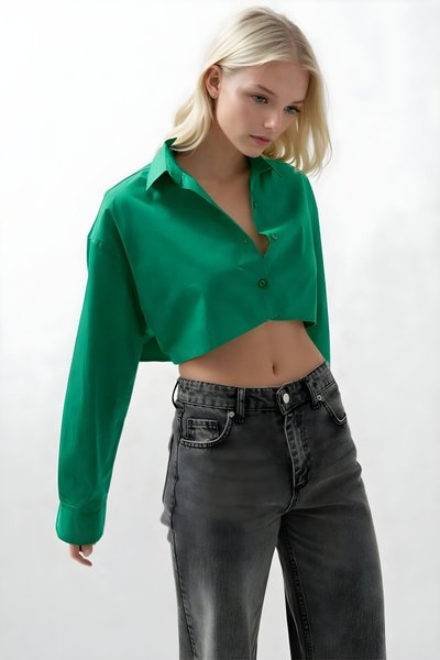 قميص كروب أخضر بأكمام طويلة