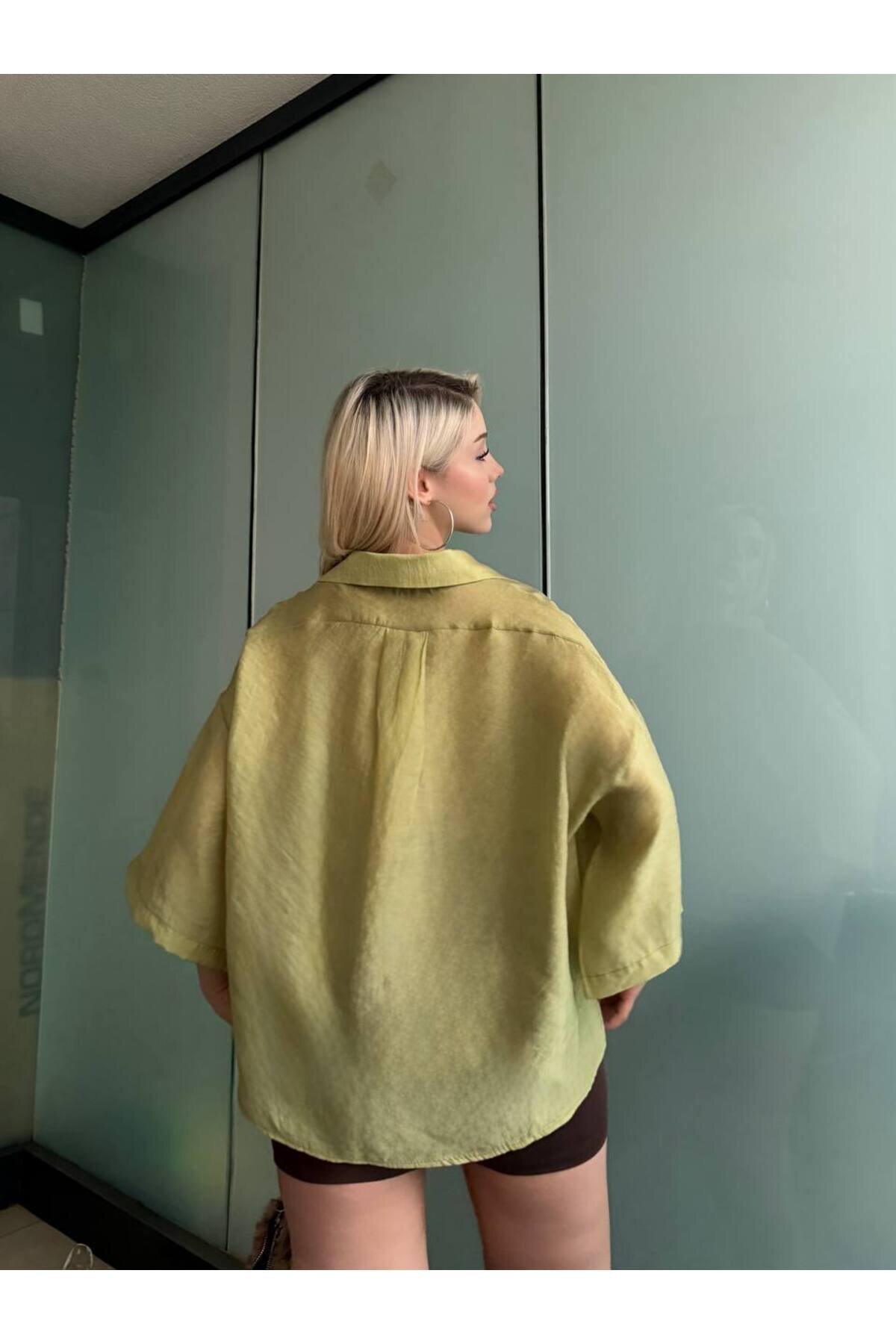 Oversize Tencel Shirt - Khaki - VİSKALİ
