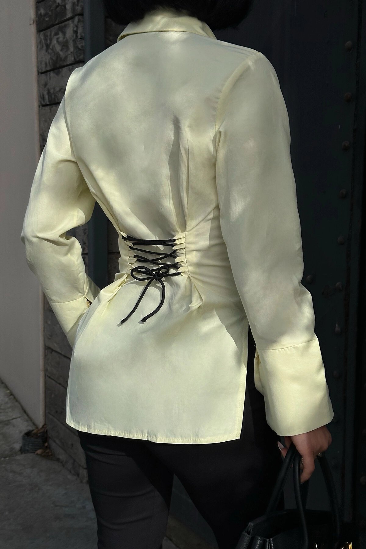 Back Tie-Detail Design Shirt - Yellow - VİSKALİ