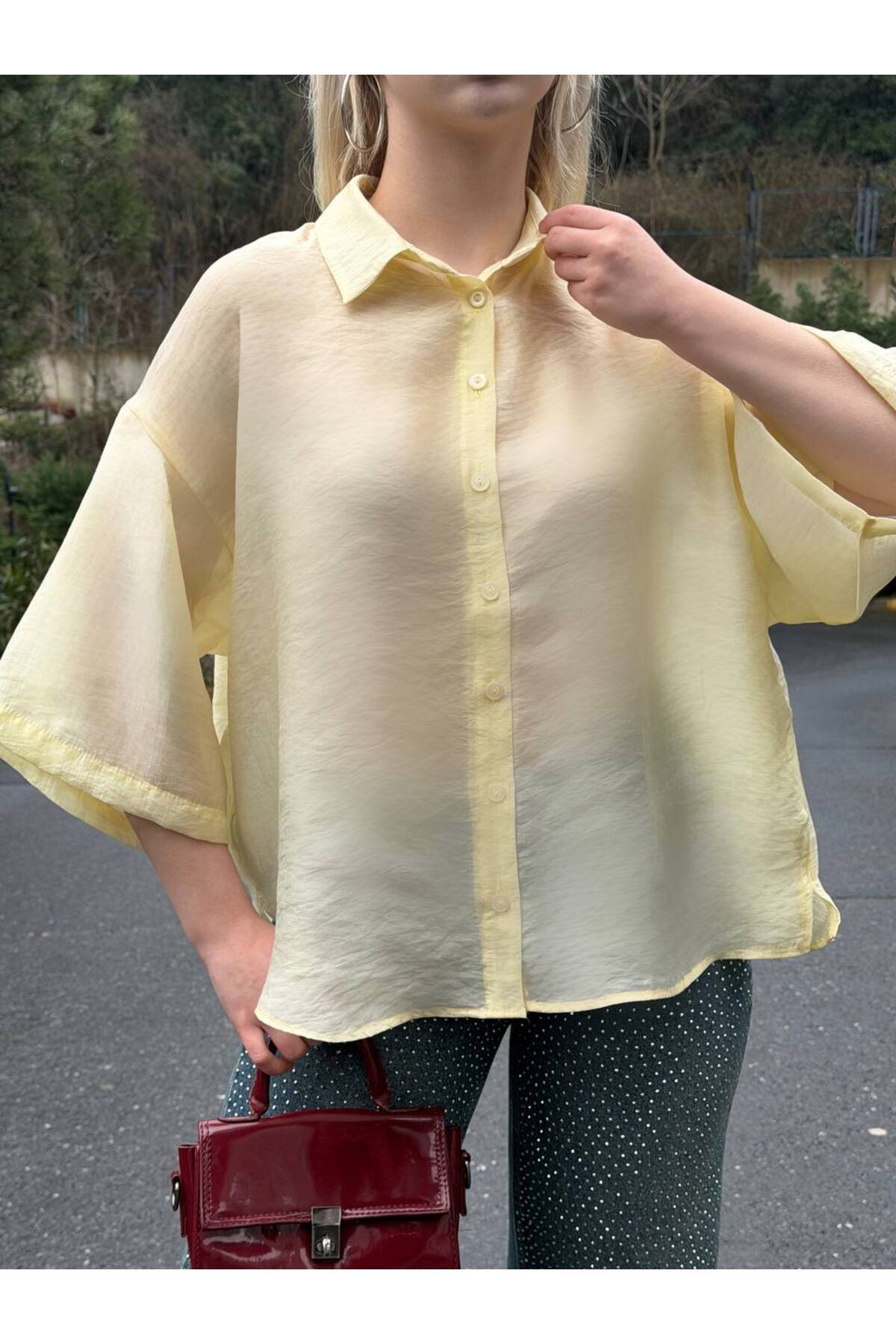 Oversize Tensel Shirt - Yellow - VİSKALİ