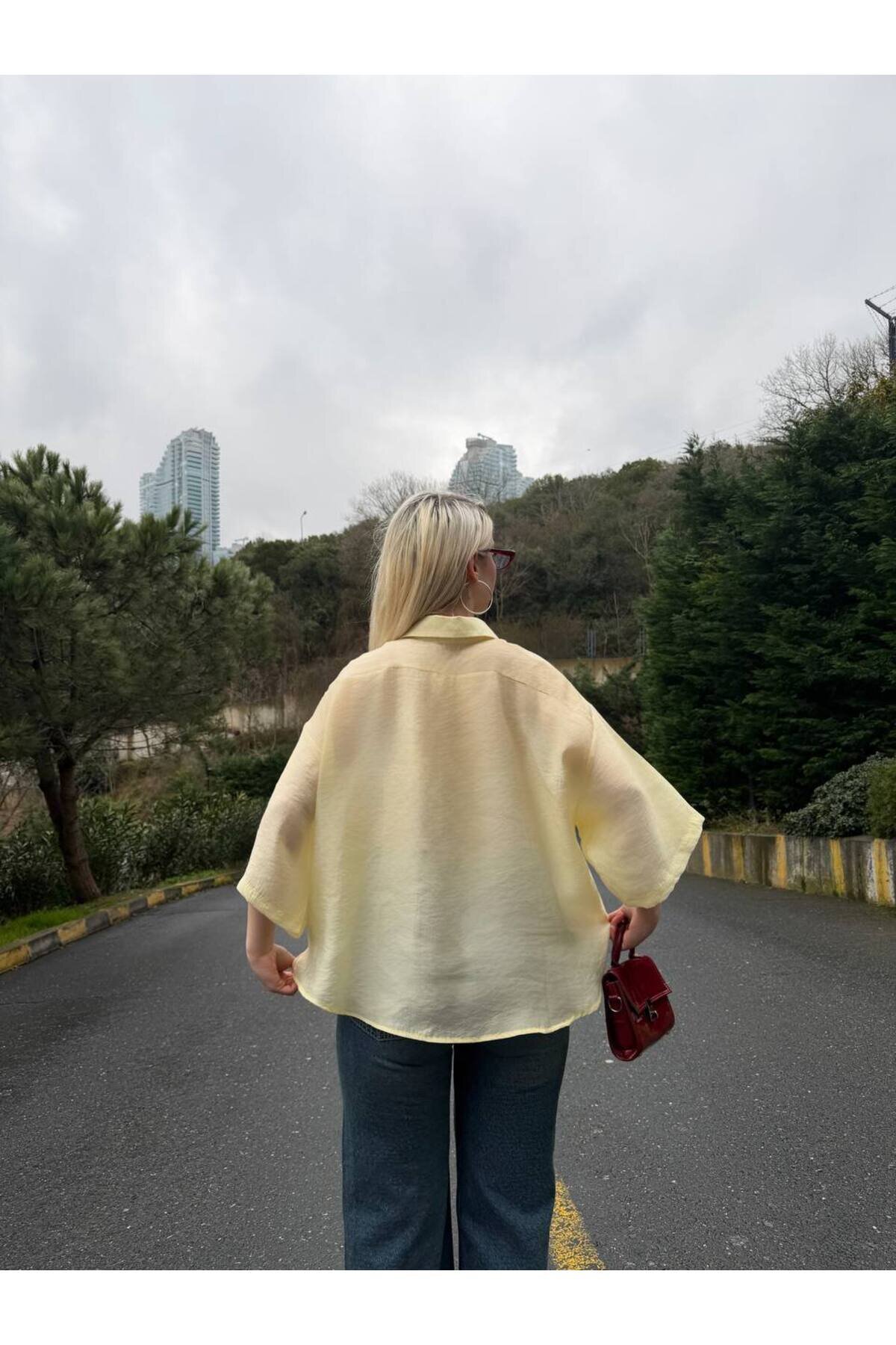 Oversize Tensel Shirt - Yellow - VİSKALİ