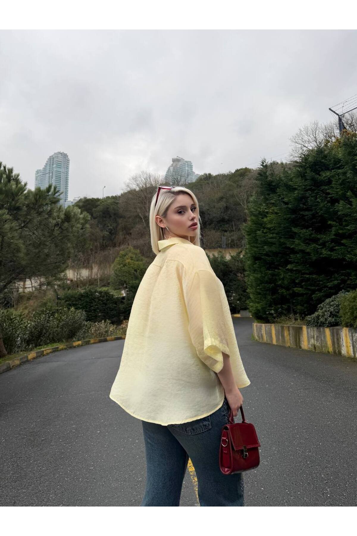 Oversize Tensel Shirt - Yellow - VİSKALİ