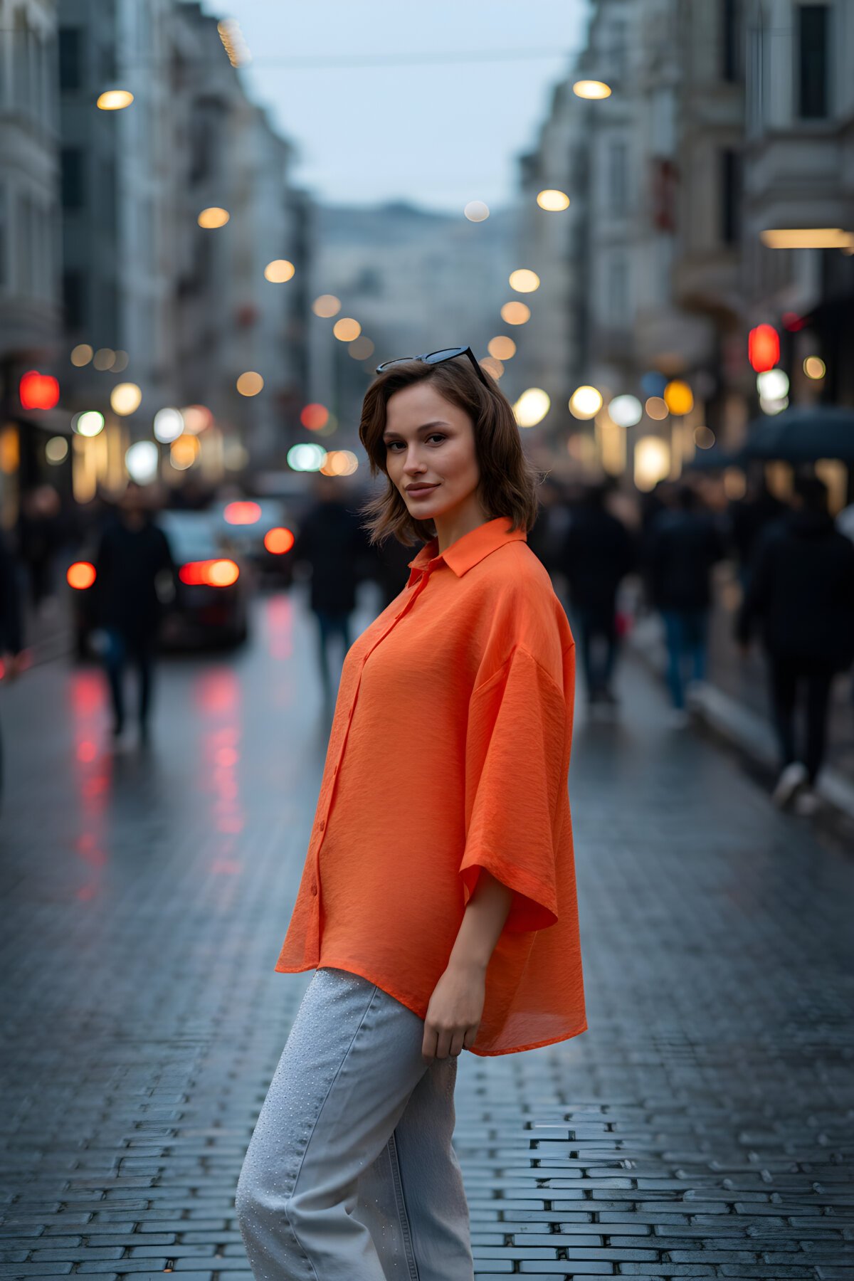 قميص واسع برتقالي من التينسل - VİSKALİ