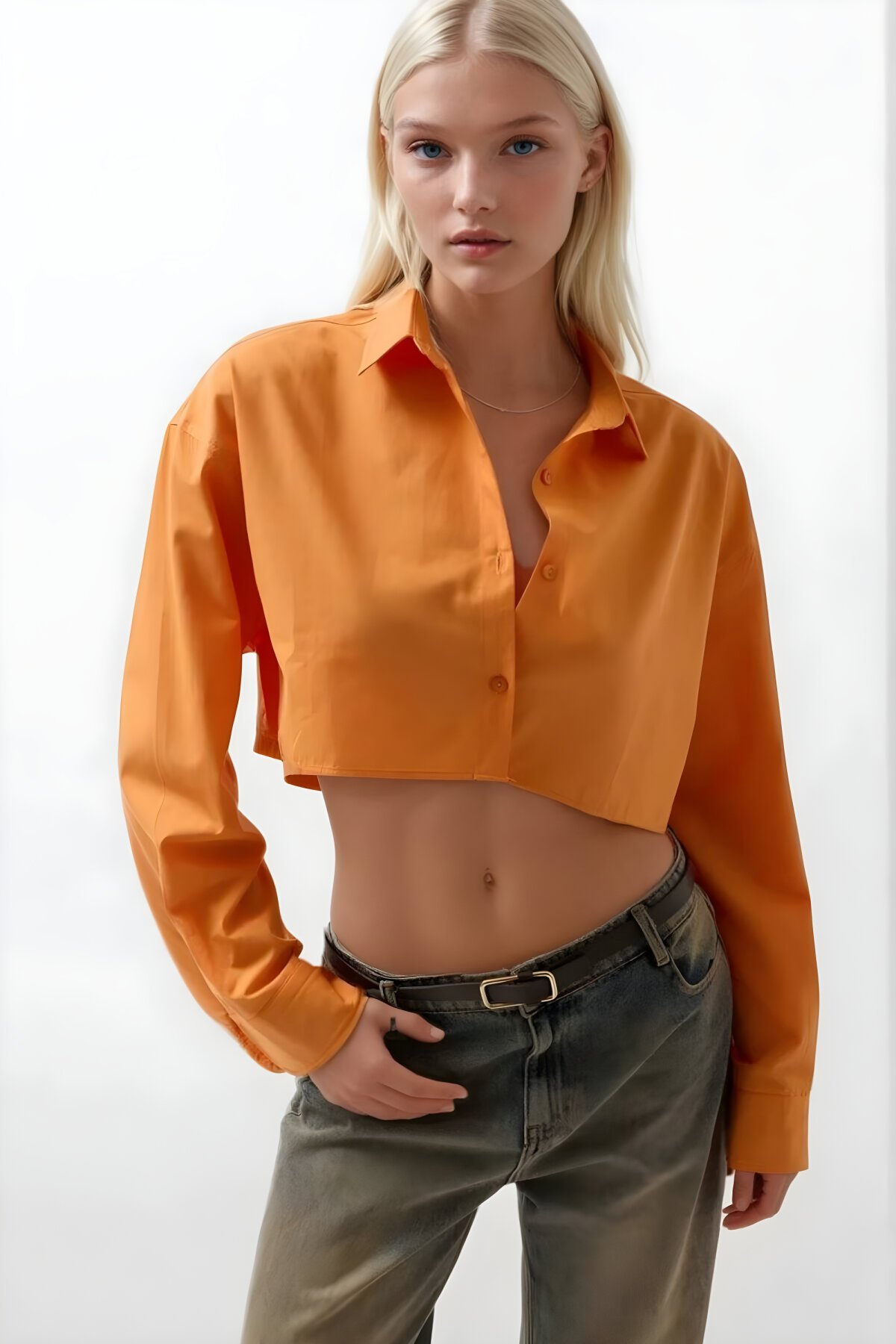 قميص كروب طويل الأكمام برتقالي وأخضر - VİSKALİ