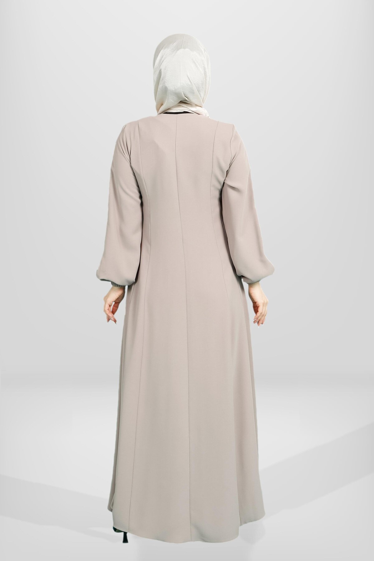 Flare Cut Zipped Binding Detailed Abaya - Beige - Beyza