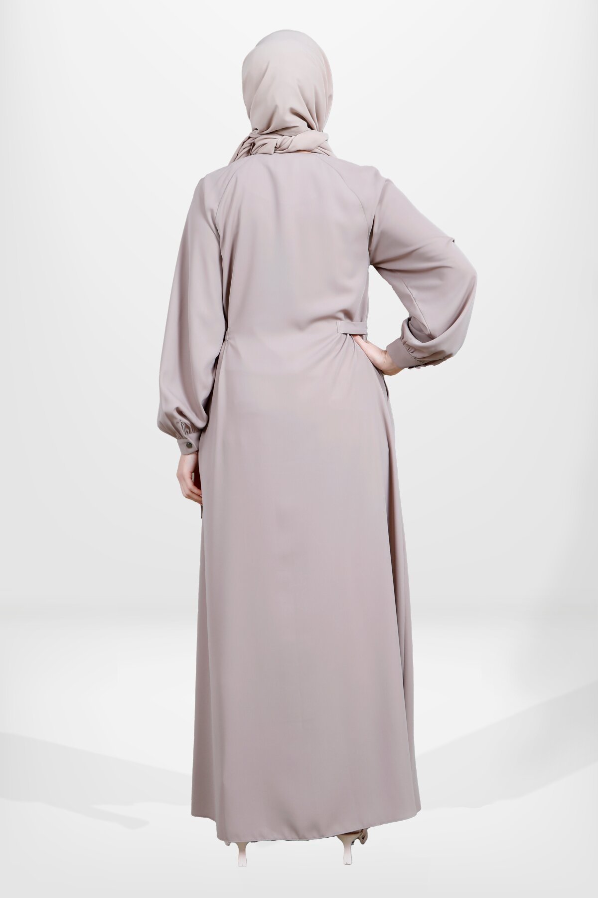 Side-Tie Zippered Abaya - Beige - Beyza