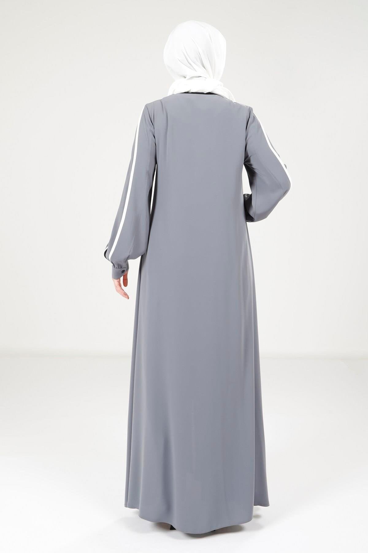 Piped Detail Abaya - Gray - Beyza