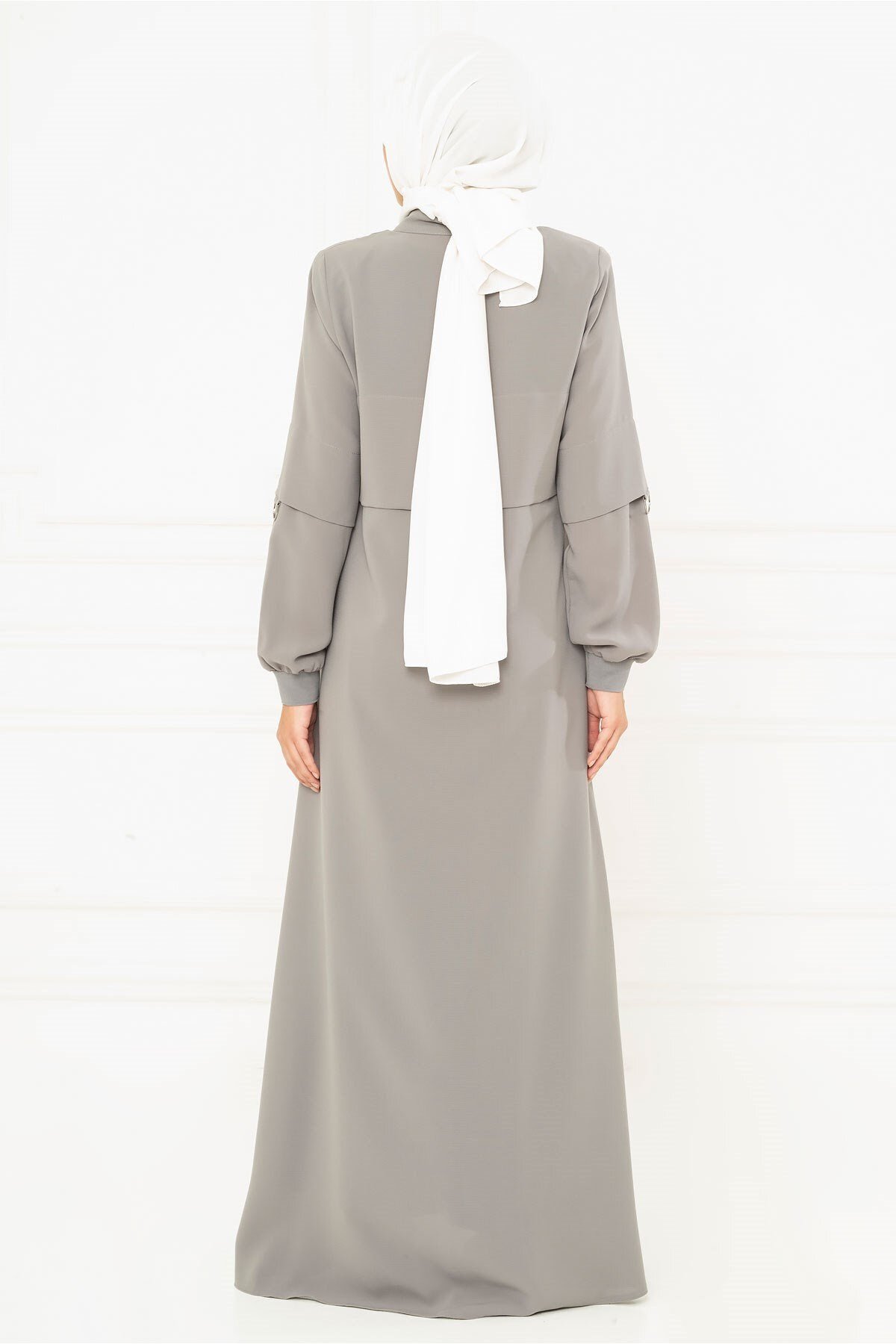 Sporty Ribbed Abaya - Grey - Beyza