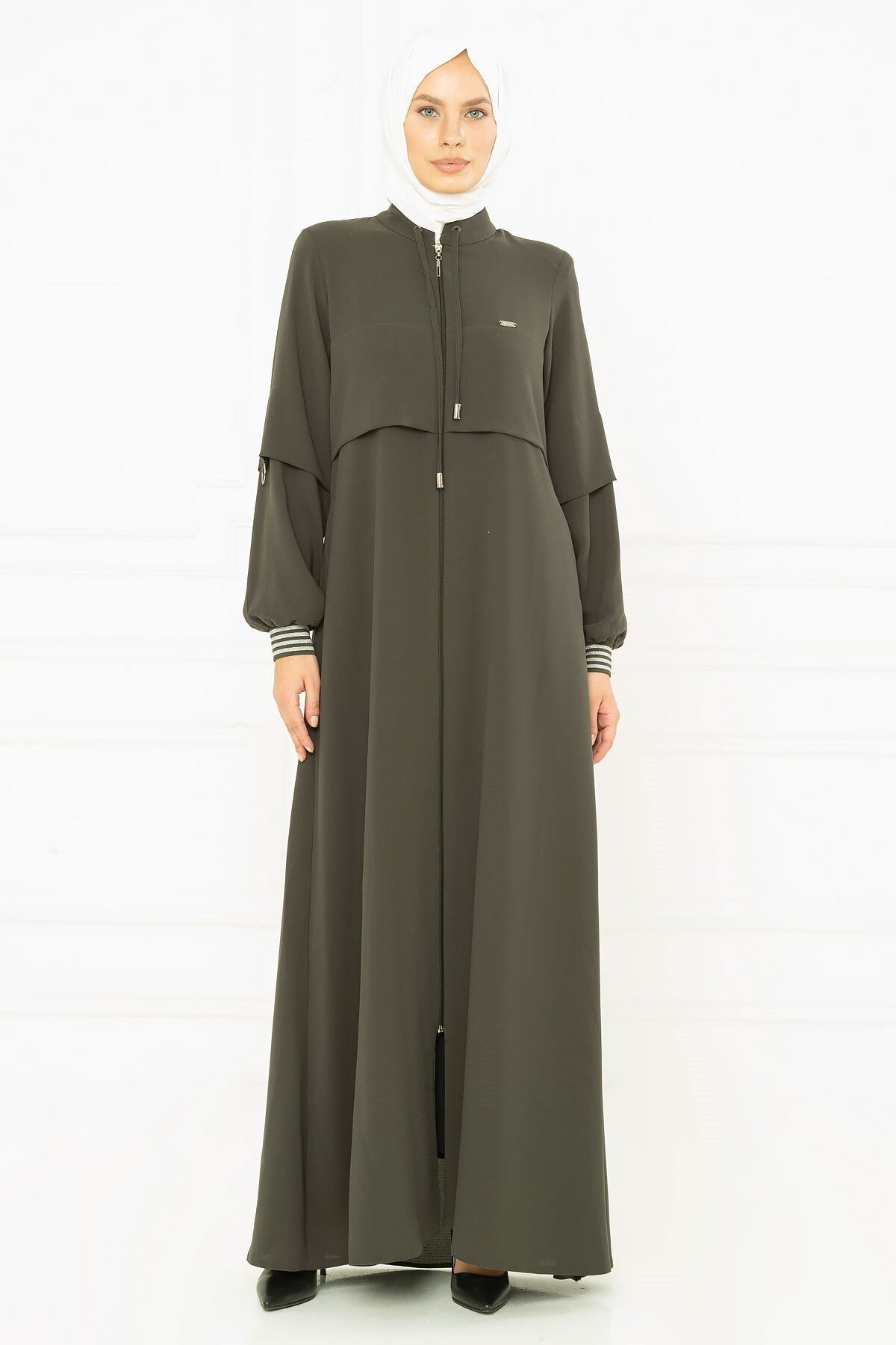 Sporty Ribbed Abaya - Khaki - Beyza