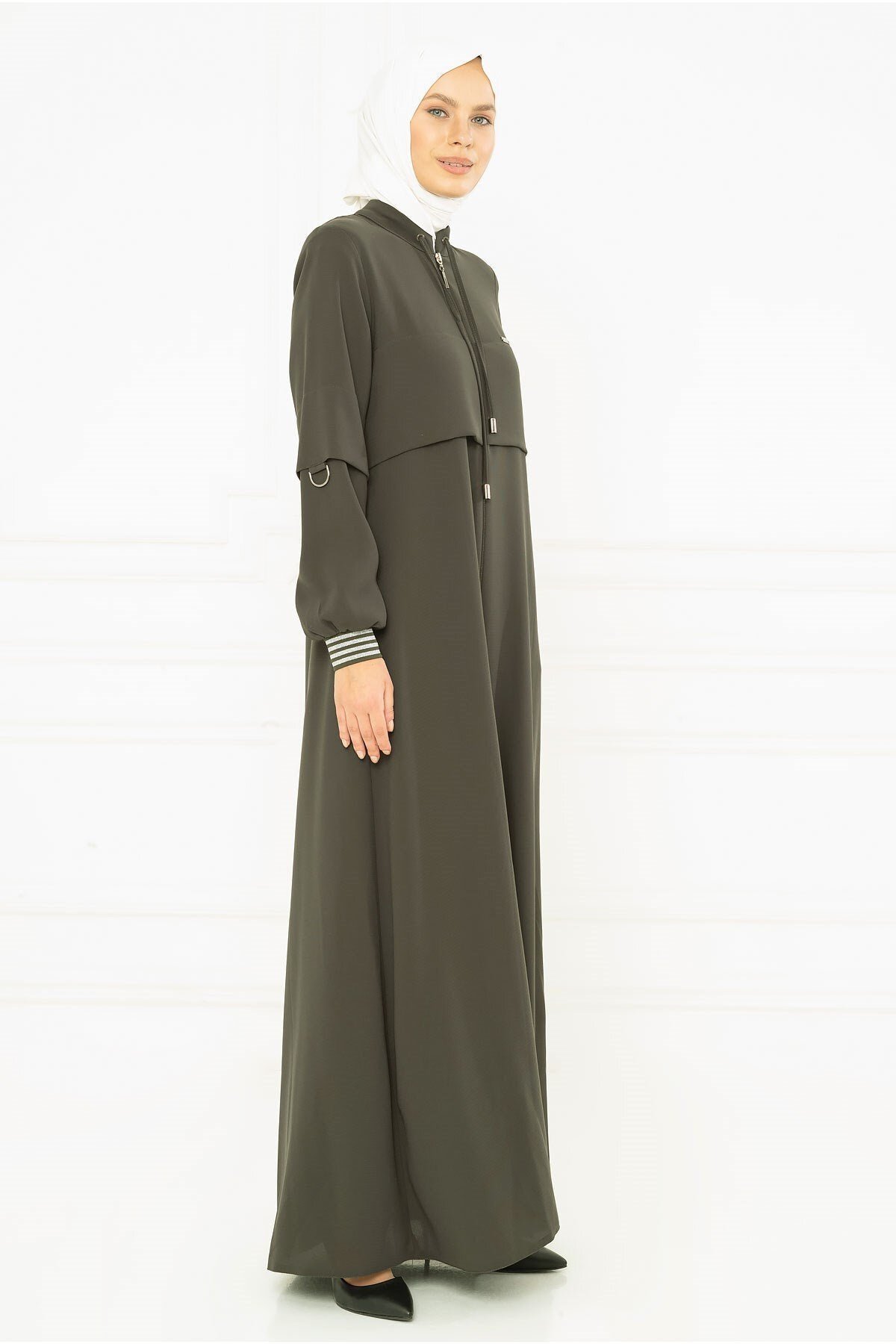 Sporty Ribbed Abaya - Khaki - Beyza