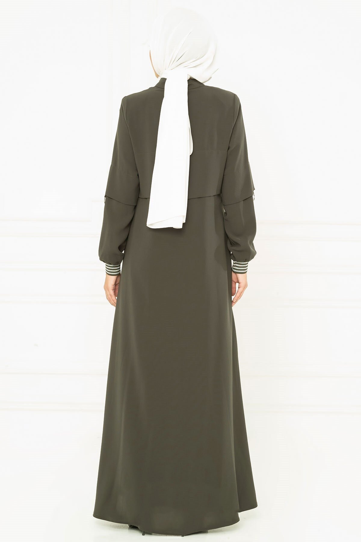 Sporty Ribbed Abaya - Khaki - Beyza