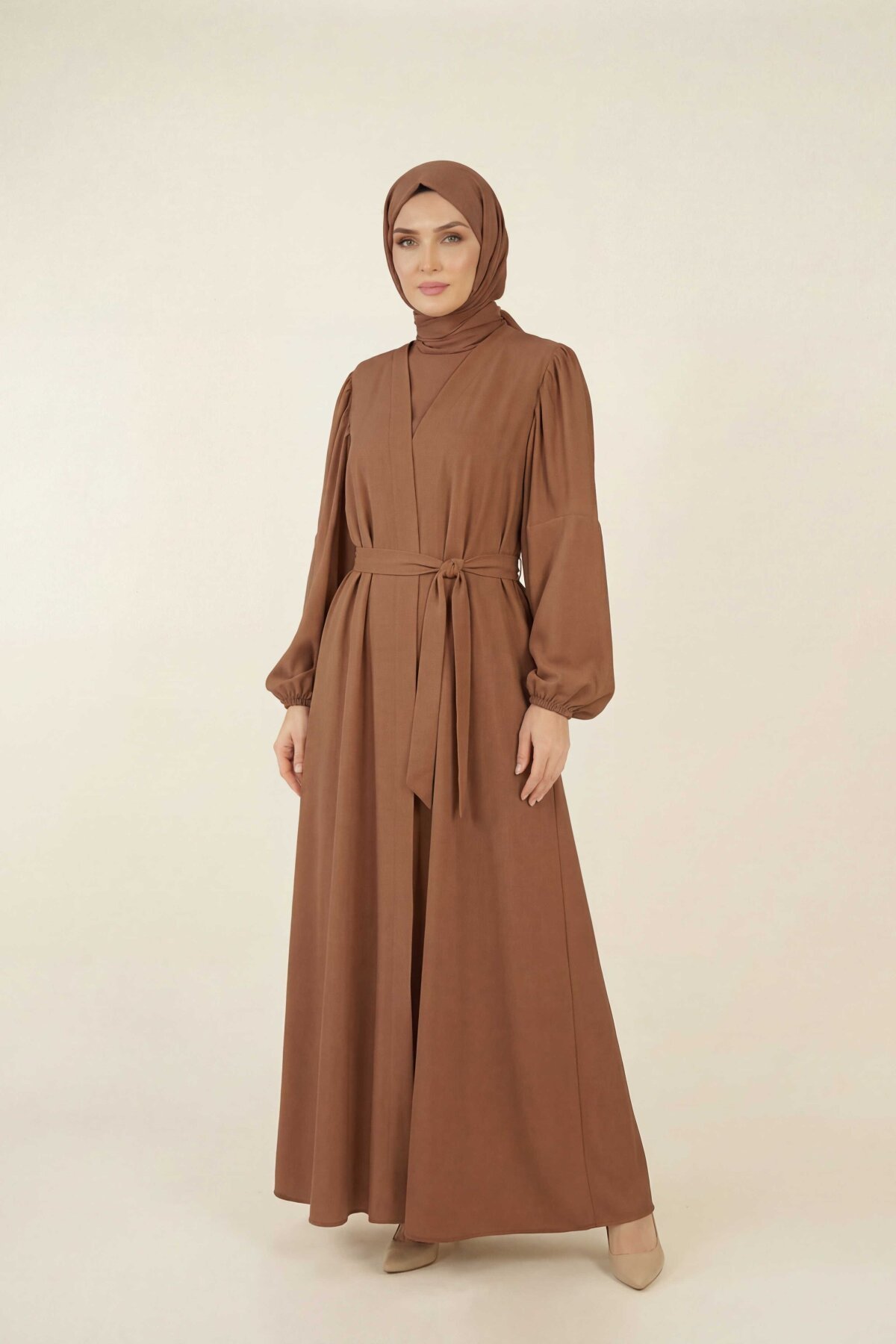 Kahverengi Dubai İpekli Ferace - Beyza