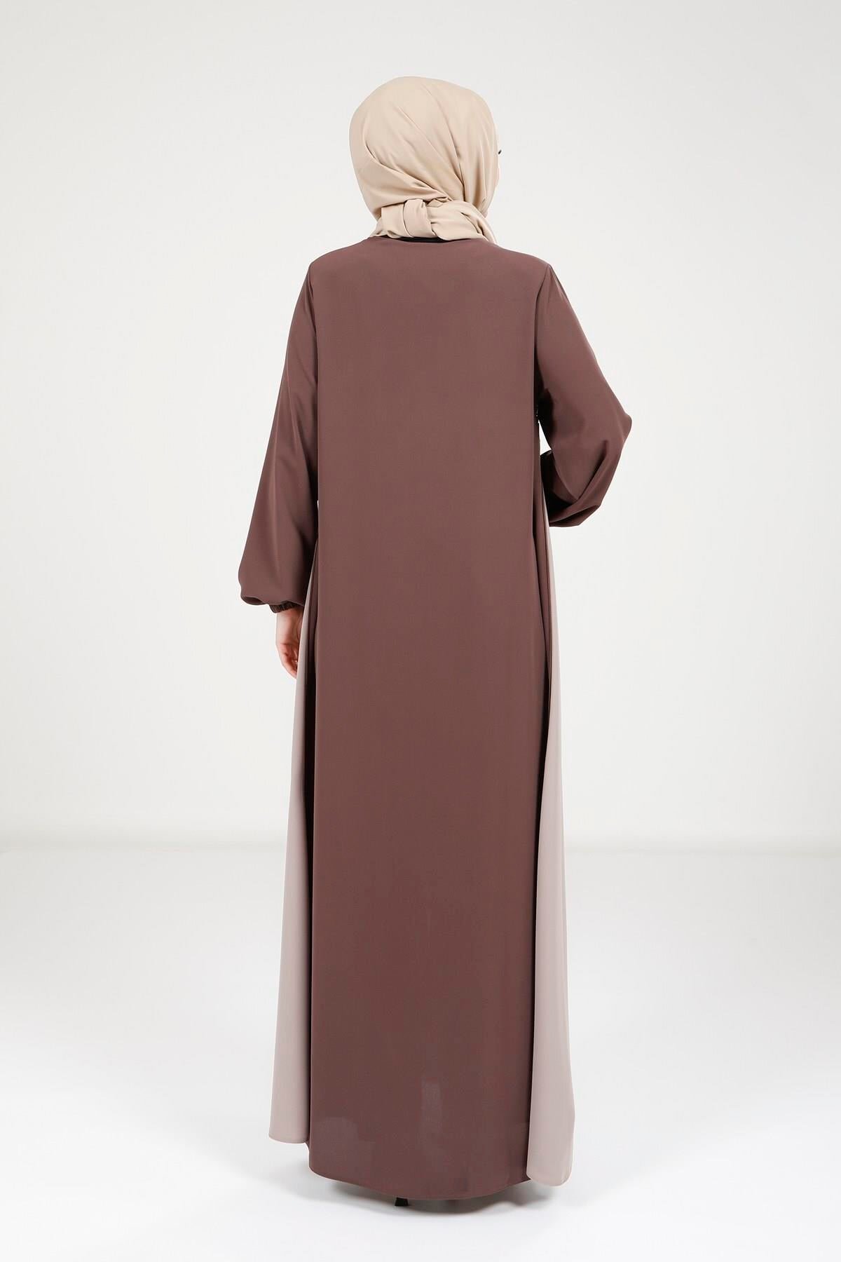 Double Zipped Abaya - Brown - Beyza