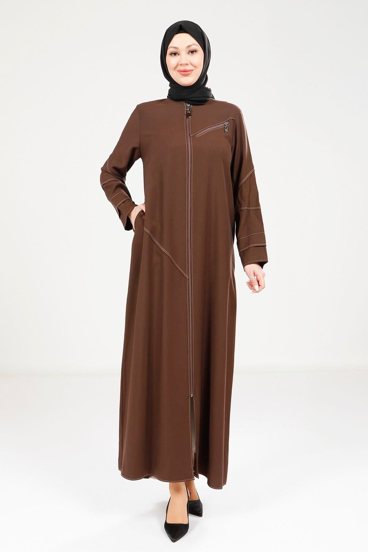 Sport Stitching Abaya - Brown - Beyza