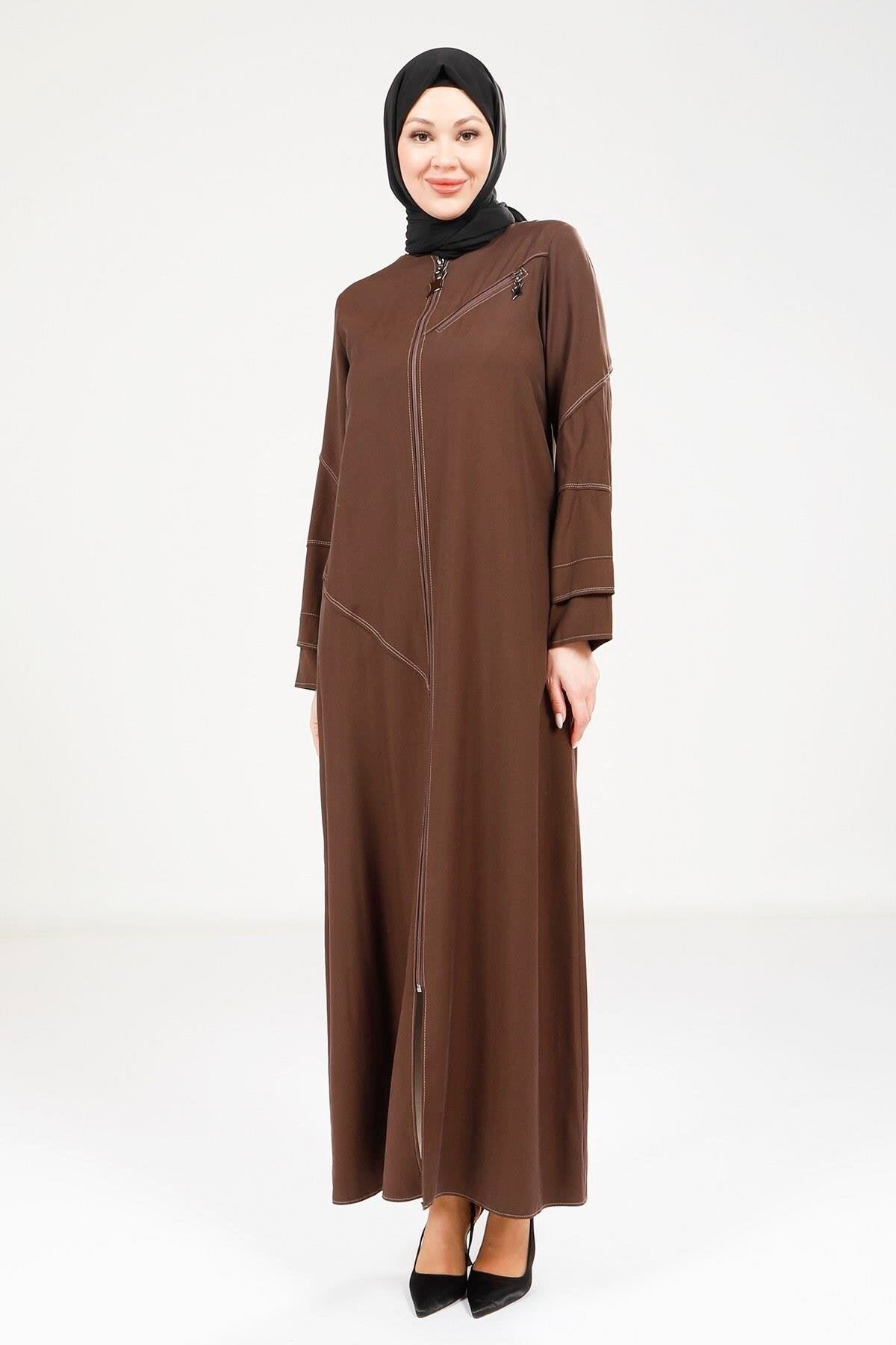 Sport Stitching Abaya - Brown - Beyza