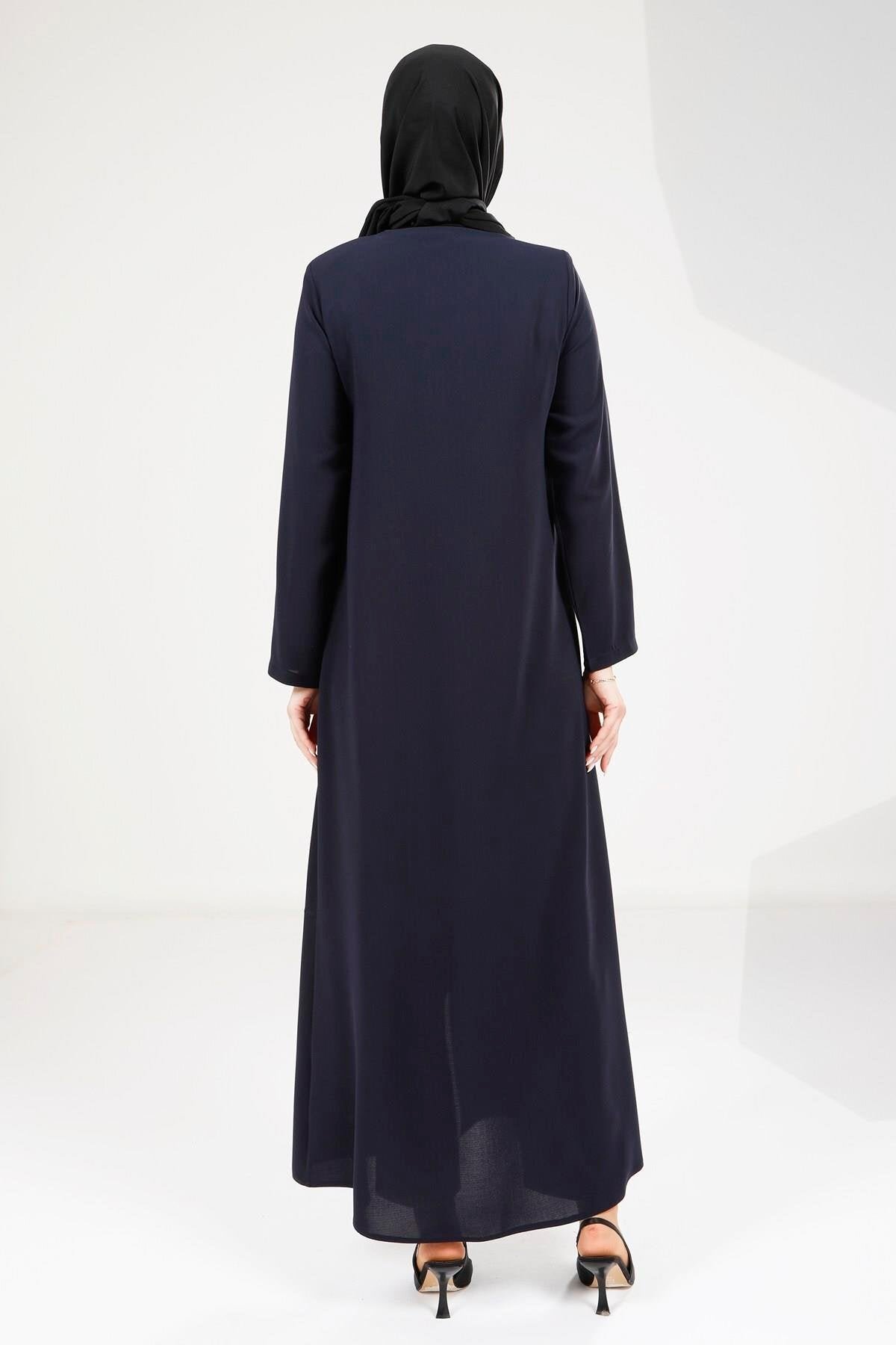 Zipped Pockets Abaya - Navy Blue - Beyza