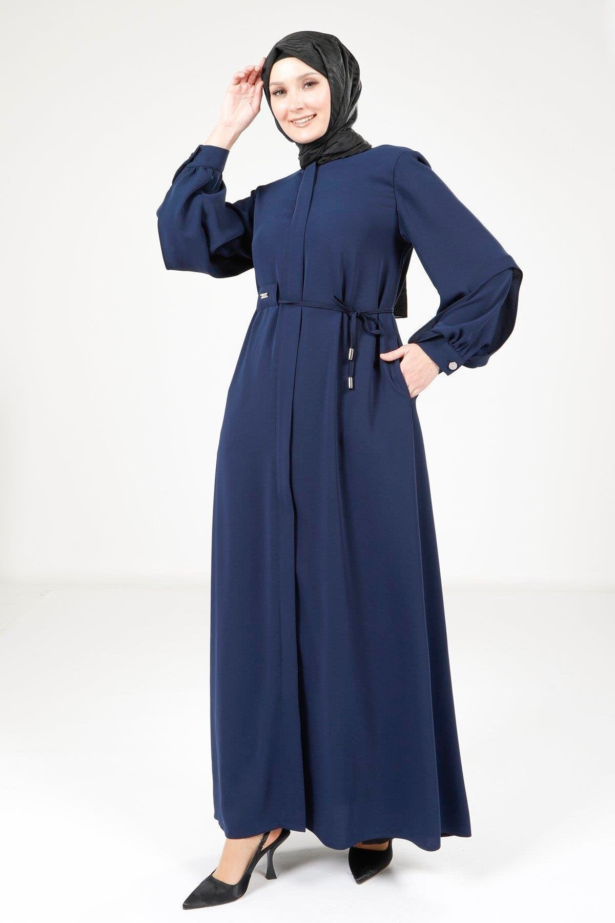 Double Sleeve Abaya - Navy Blue - Beyza