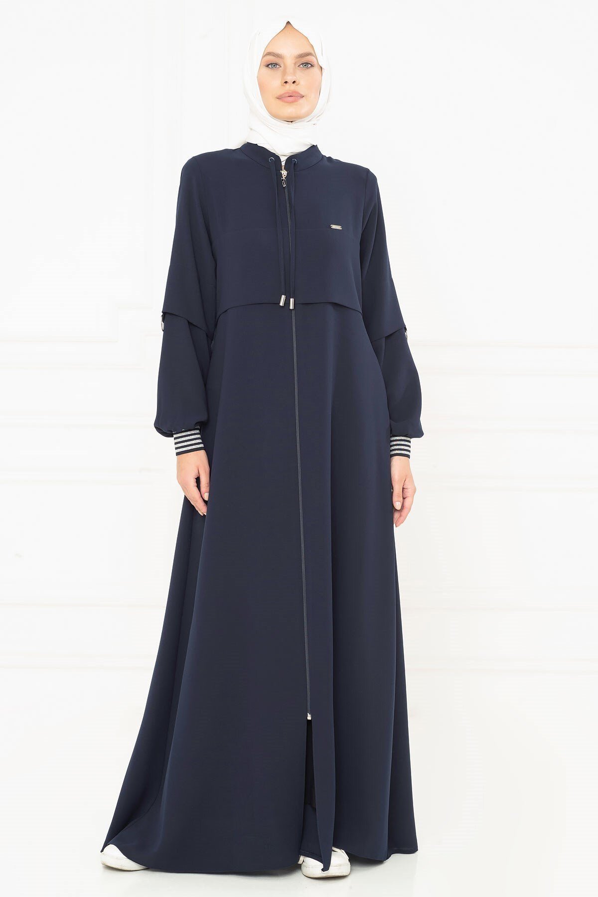 Sporty Ribbed Abaya - Navy Blue - Beyza