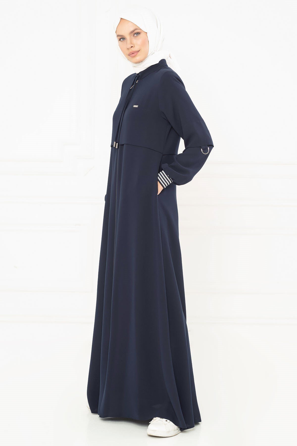 Sporty Ribbed Abaya - Navy Blue - Beyza