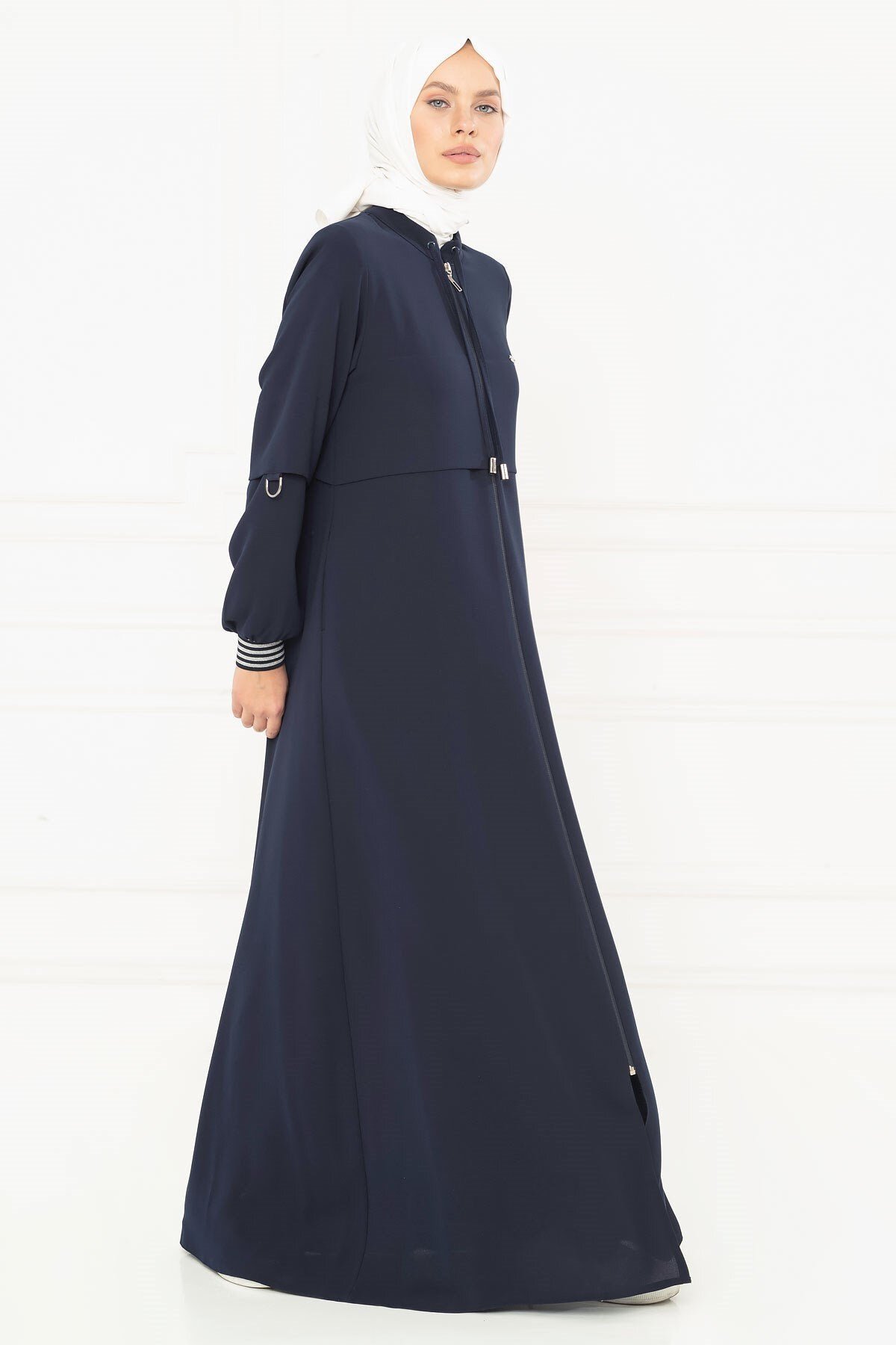 Sporty Ribbed Abaya - Navy Blue - Beyza