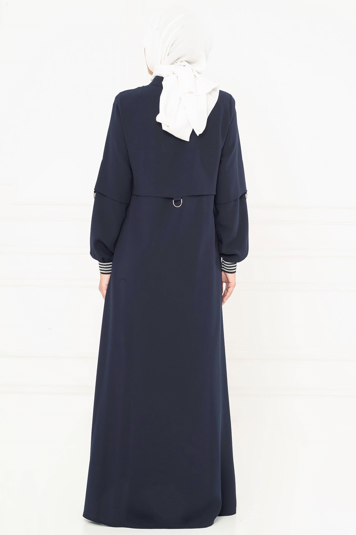 Sporty Ribbed Abaya - Navy Blue - Beyza