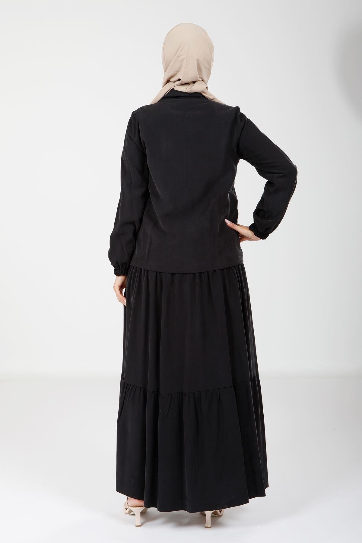 Jacketed Modest Dress - Black - Beyza