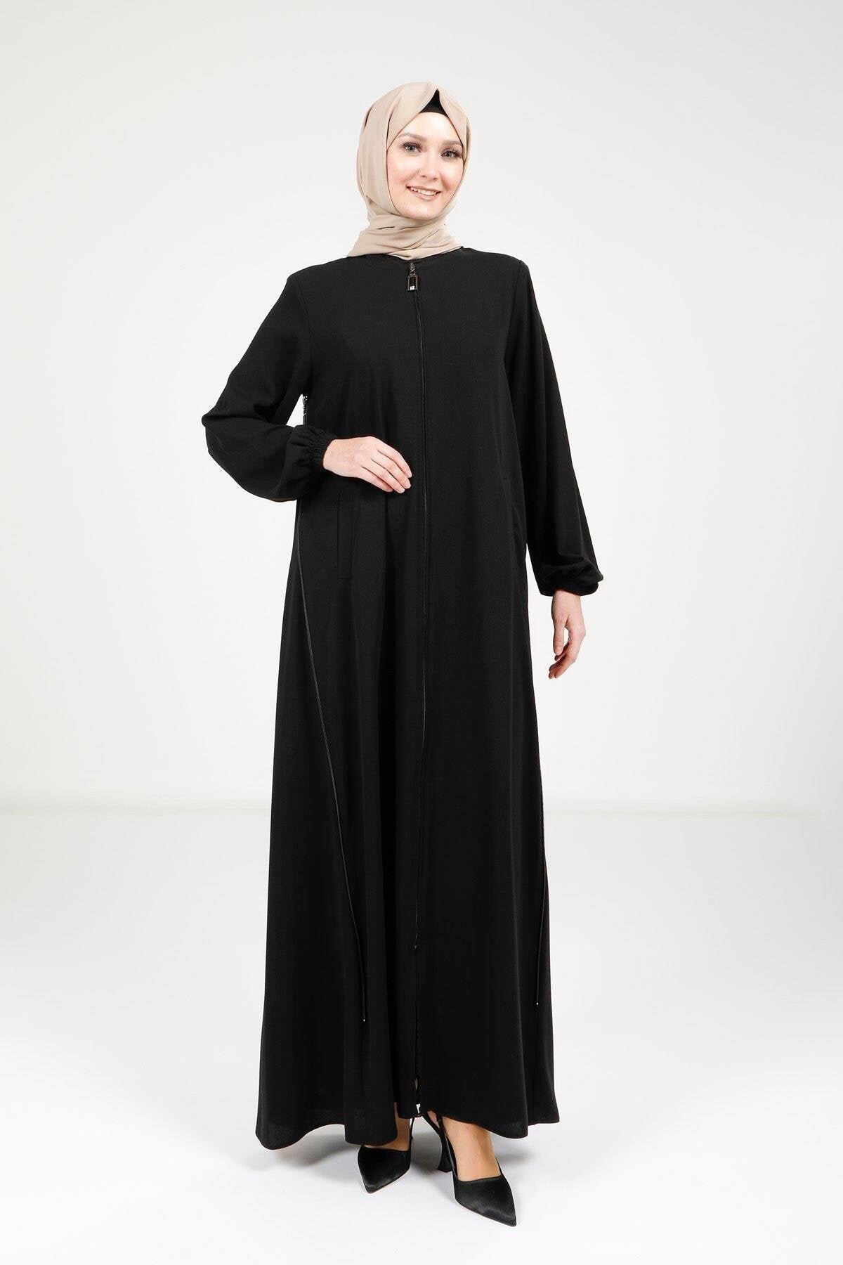 Double-Zipper Abaya - Black - Beyza