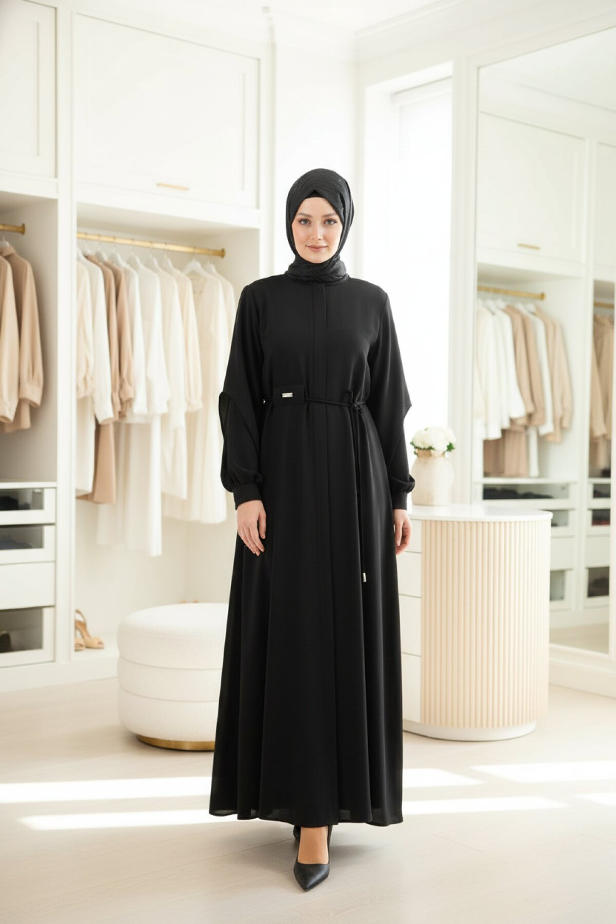 Double-Sleeve Abaya - Black - Beyza