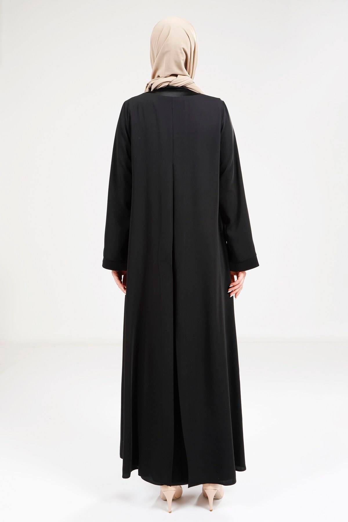 Satin Dress Abaya - Black - Beyza