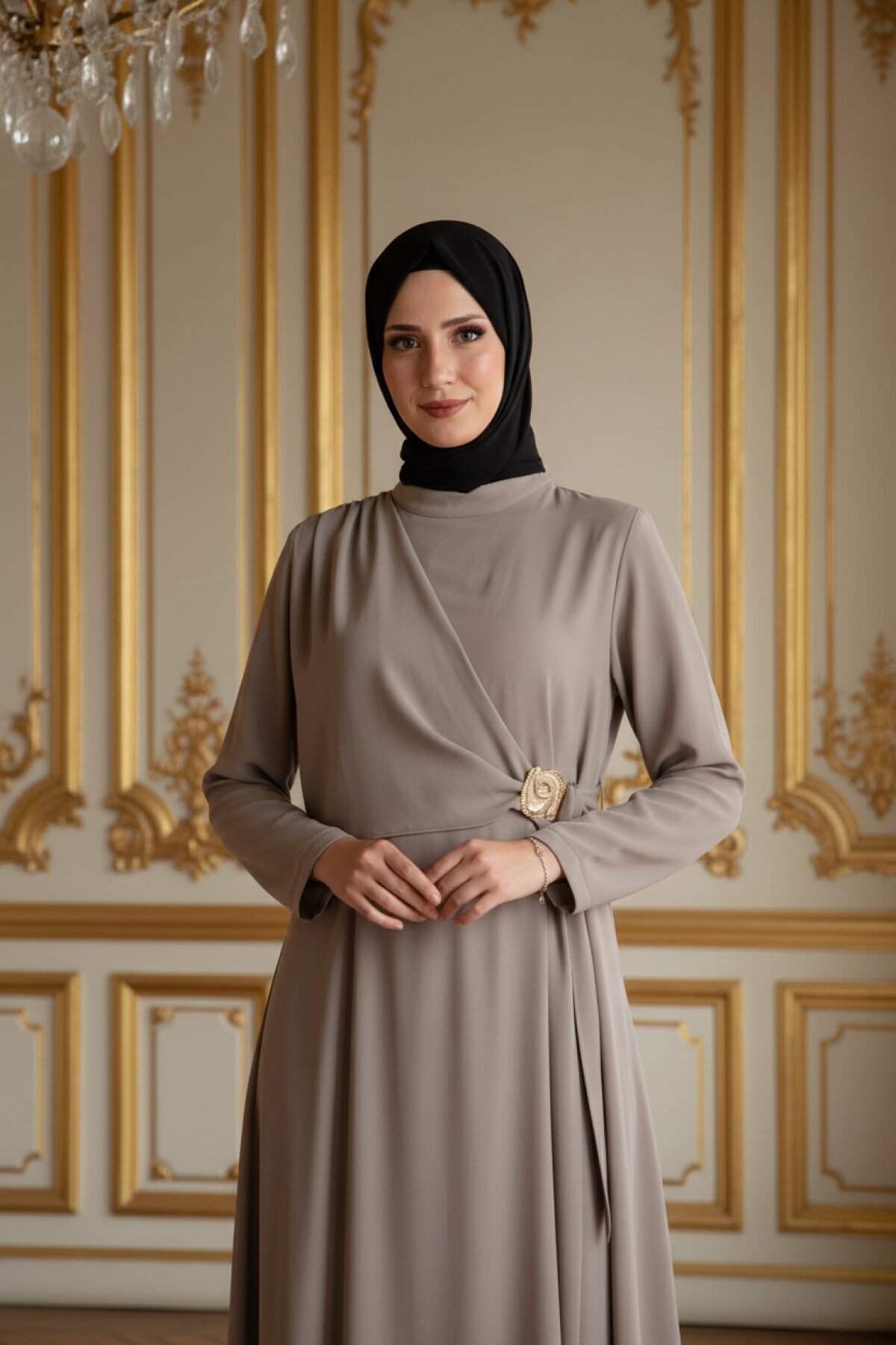 Vizon Tokalı Tesettür Elbise - Beyza
