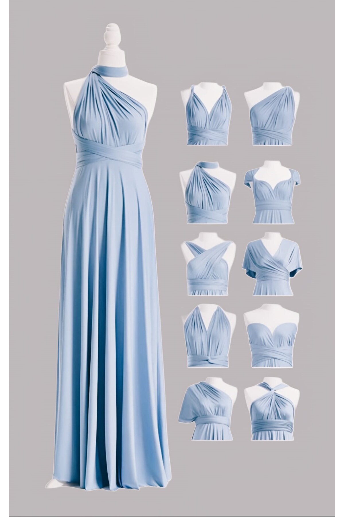 Long Flare Tie-Collar Evening Dress - Blue - Charango