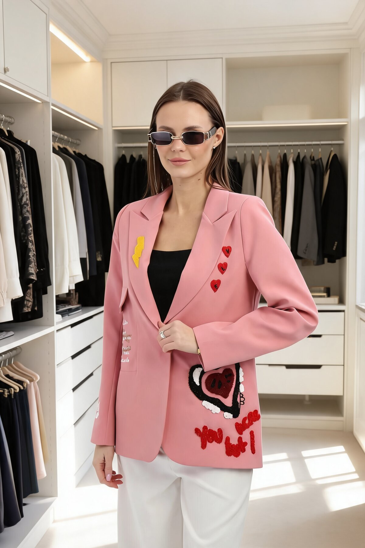 Pembe Blazer Nakışlı Ceket - Genel Markalar