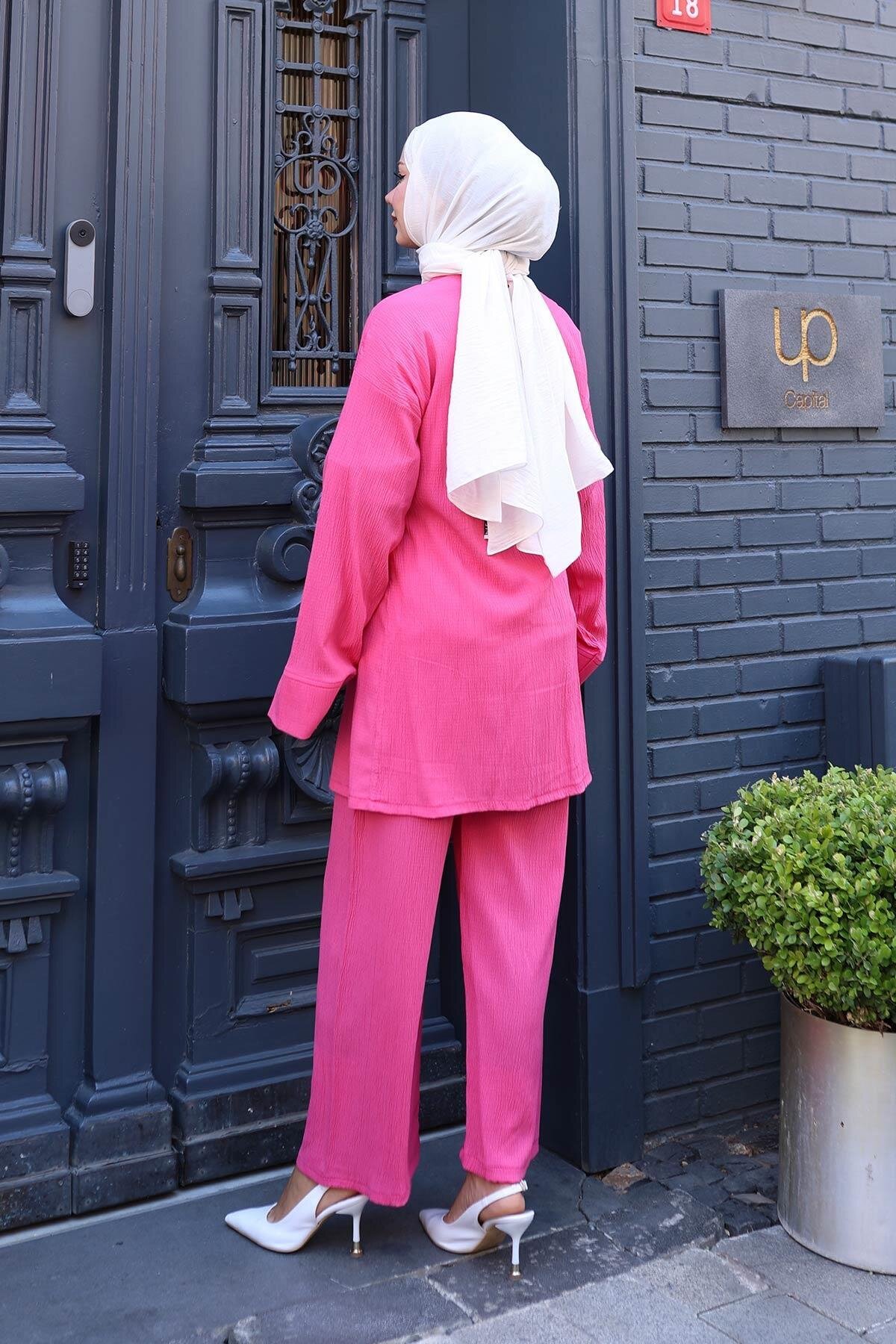 Kimono Tie-Detail Modest Set - Fuchsia - Misskayle