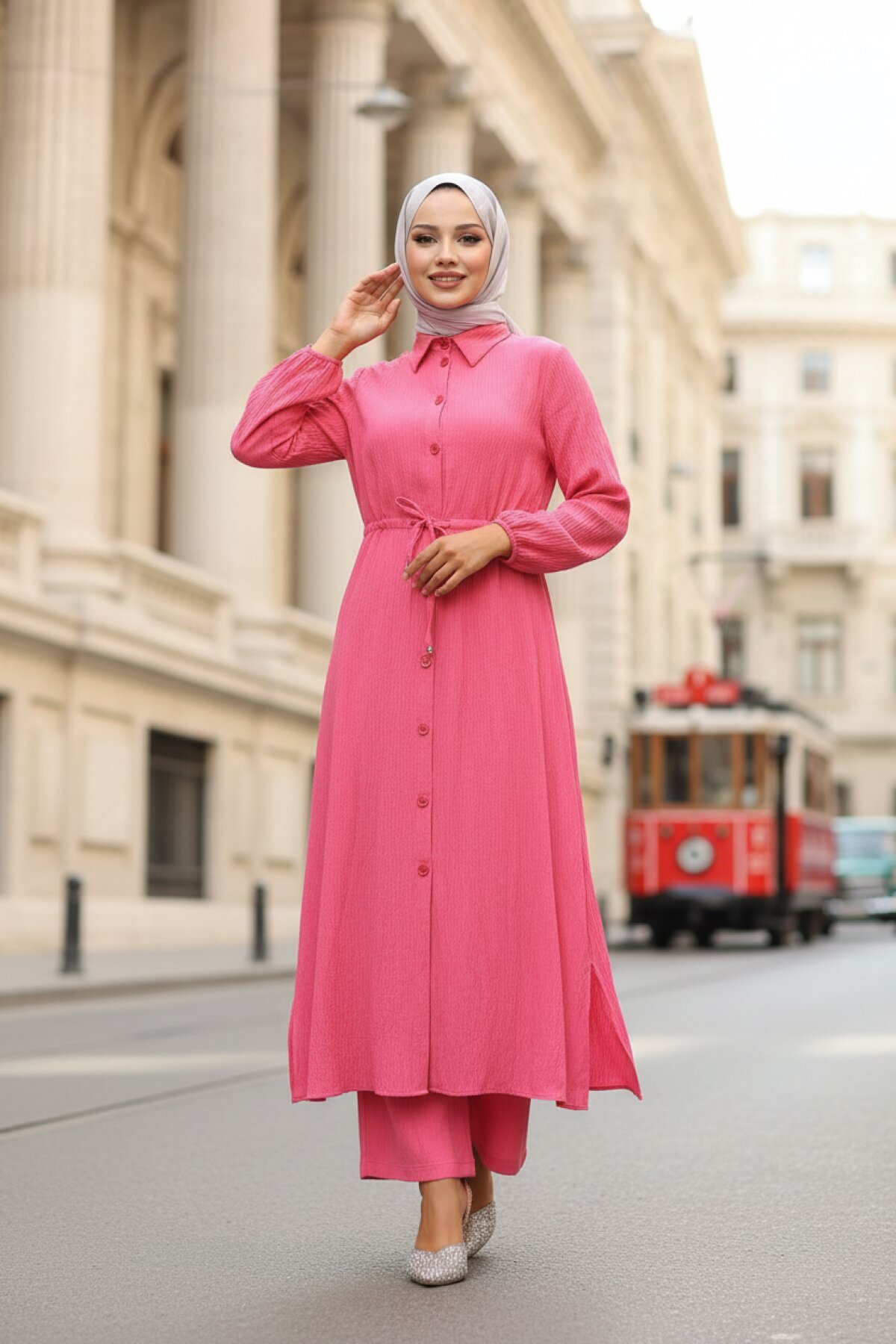 Long Slit-Detail Modest Set - Fuchsia - Misskayle