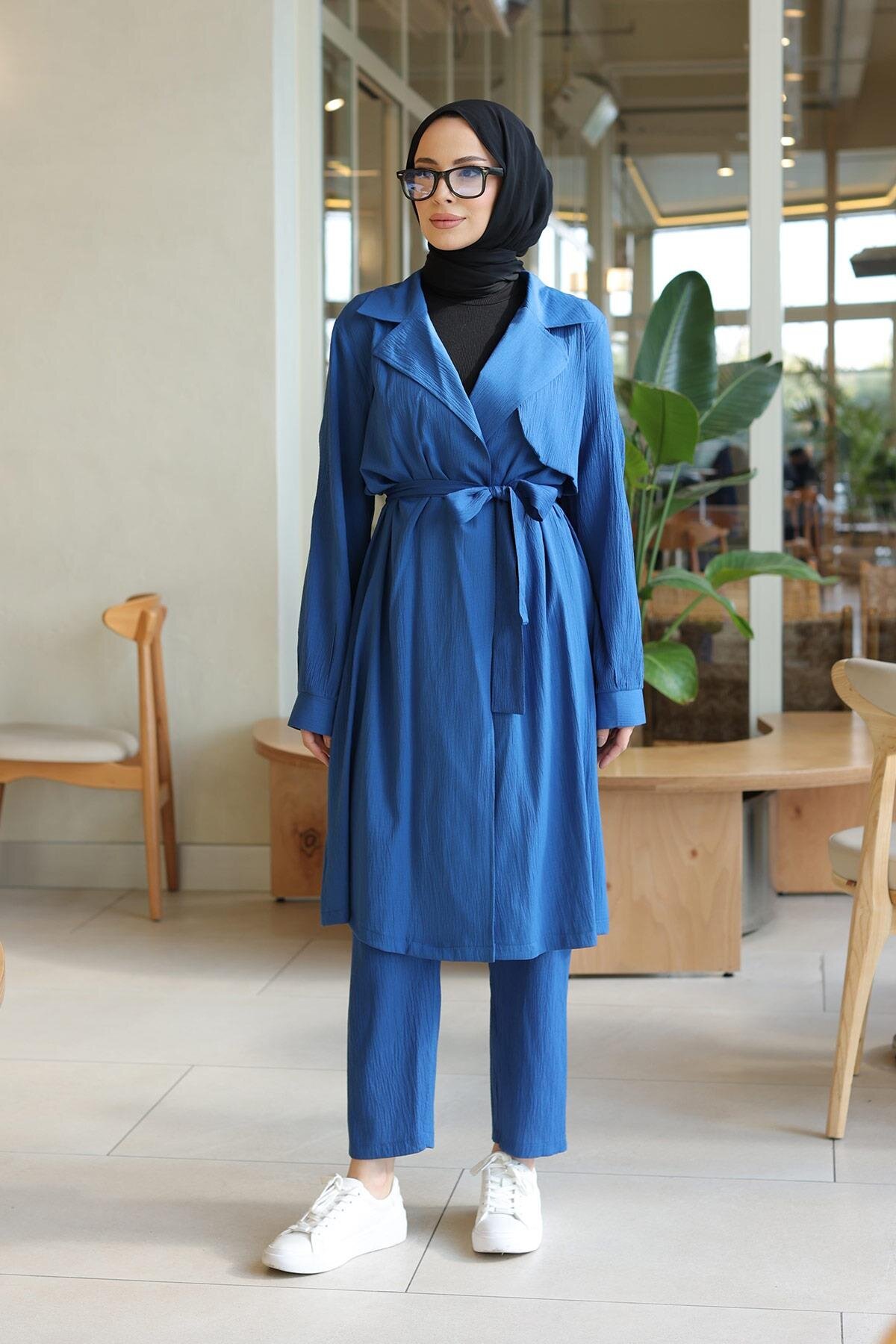 Moon Piece Detailed Modest Two-Piece Set - Indigo - Misskayle