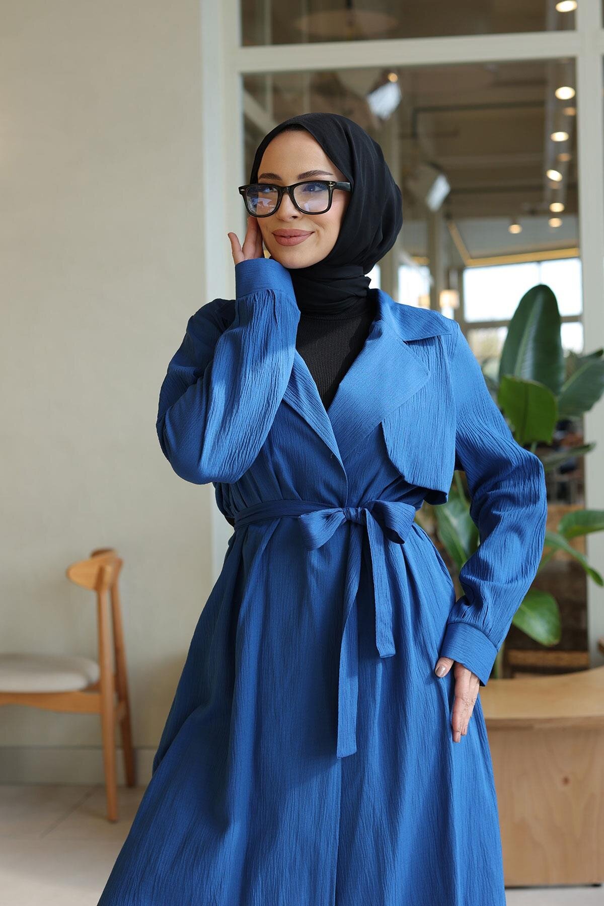 Moon Piece Detailed Modest Two-Piece Set - Indigo - Misskayle